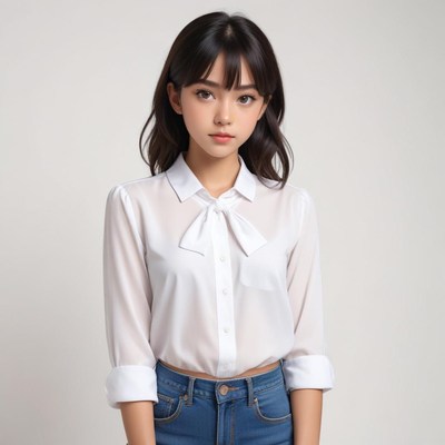 Young woman in stylish white blouse