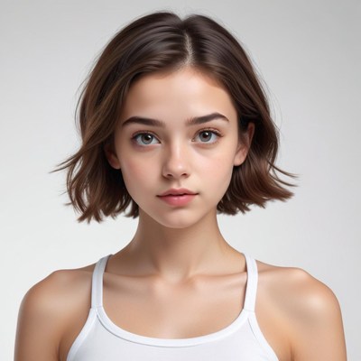 Young girl with short hair in studio setting