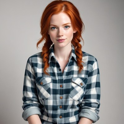 Redhead with braids in plaid shirt
