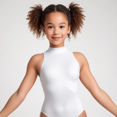 Young gymnast posing in white outfit