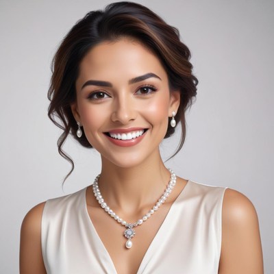 Smiling woman wearing elegant jewelry