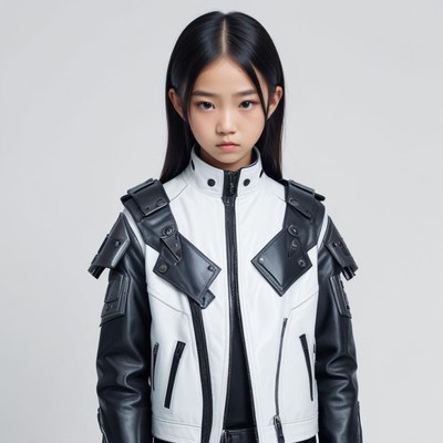 Young model in stylish black and white jacket