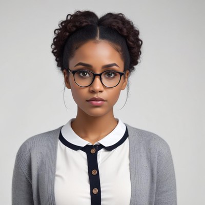 Young woman with glasses in studio setting