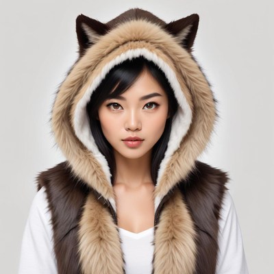 Woman wearing a stylish faux fur hood