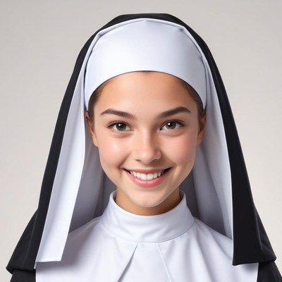 Young nun smiling in traditional attire