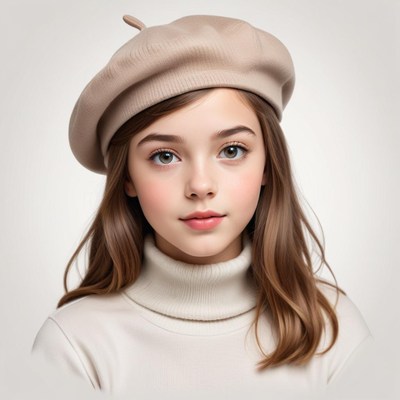 Young girl in beret and turtleneck