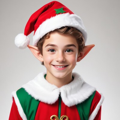 Smiling young elf in festive attire