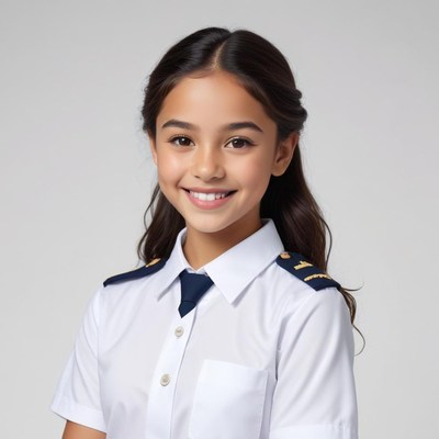 Young girl dressed as pilot