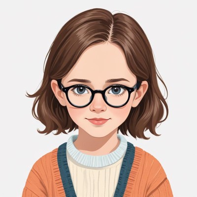 Young girl with glasses smiling softly