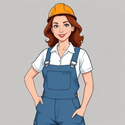 Woman in blue overalls with hard hat