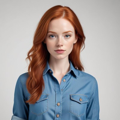 Young woman with red hair in casual style