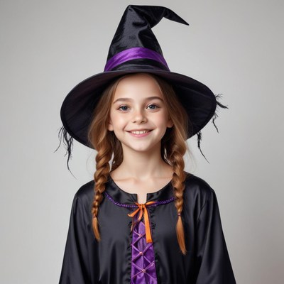 Young girl dressed as a witch for halloween