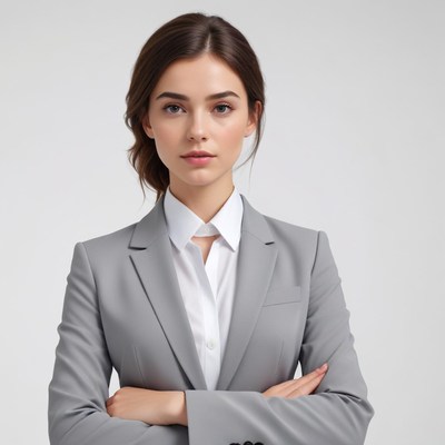 Professional woman in gray suit