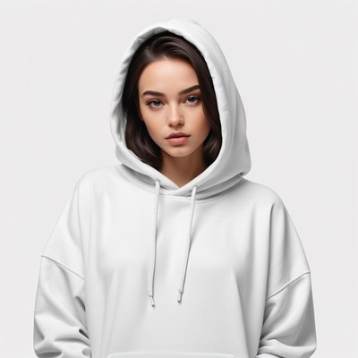Young woman in white hoodie