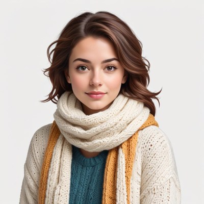 Young woman in warm sweater and scarf