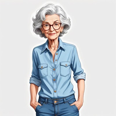 Stylish grandmother in blue outfit