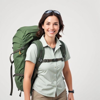 Smiling woman ready for hiking adventure