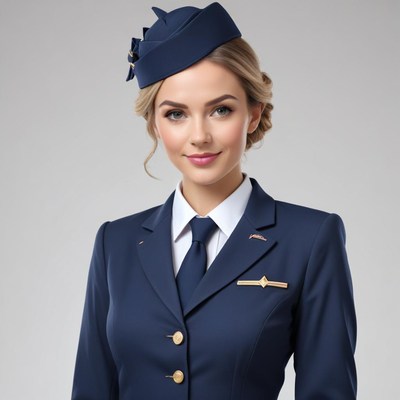 Flight attendant in uniform smiling confidently