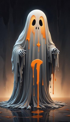 Ghost figure with orange drips