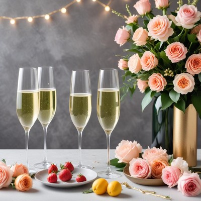 Celebration with champagne and roses