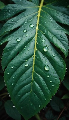 Fresh rain on green leaf