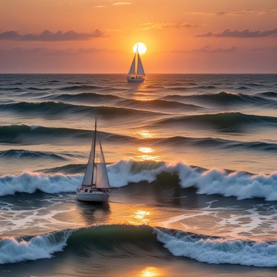 Sunset sailing across ocean waves