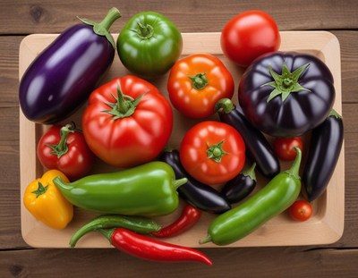 Fresh vegetables on wooden tray