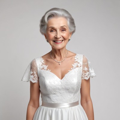 Elegant older woman in wedding dress