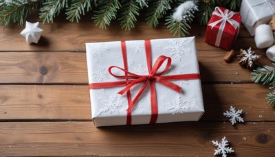 Holiday gift on wooden table