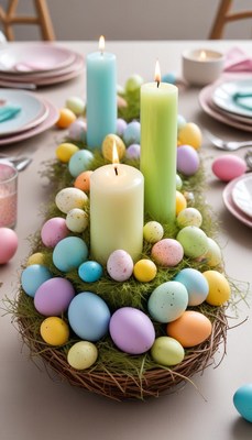 Colorful easter candle centerpiece display