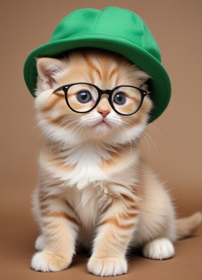 Cute cat in green hat and glasses
