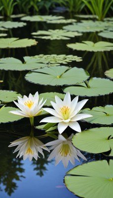 Water lilies in serene pond