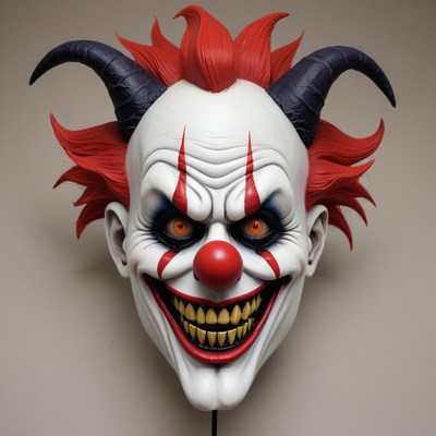 Creepy clown mask display art