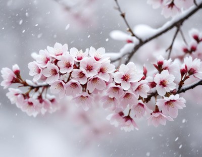 Cherry blossoms dusted with snow