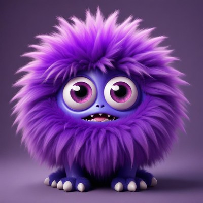 Cute purple furry monster with big eyes