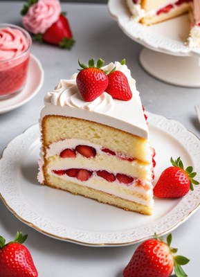 Delicious strawberry layer cake slice