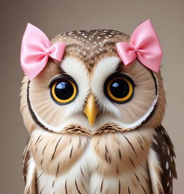 Cute owl with pink bows