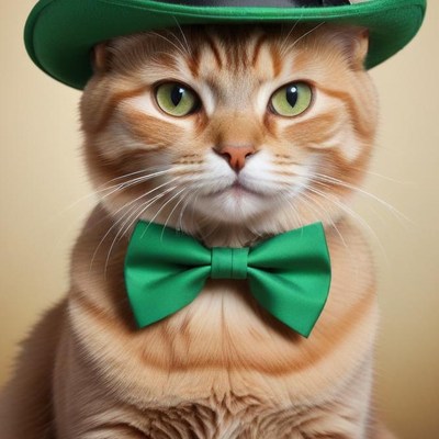 Cat dressed in green attire for celebration