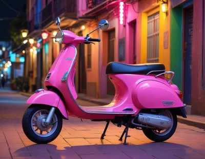 Pink scooter in colorful alley