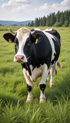 Cow grazing in green field