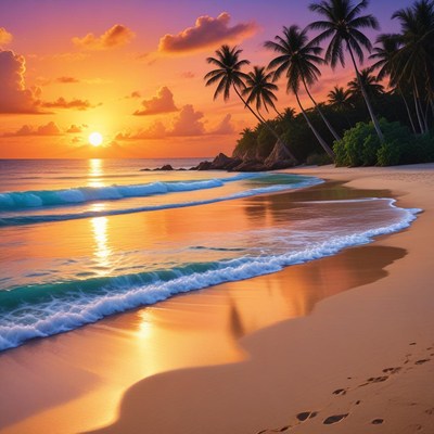 Beautiful sunset over tropical beach