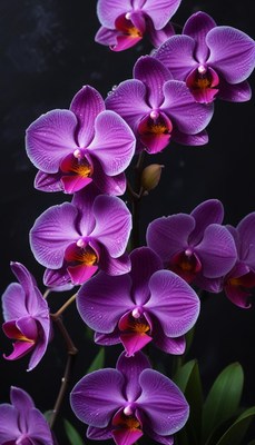 Vibrant purple orchids on display