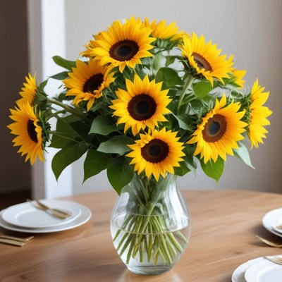 Bright sunflowers in a vase