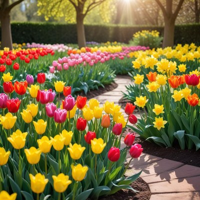 Colorful tulip garden in spring