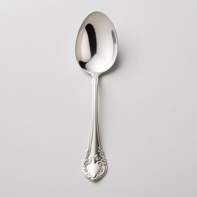 Elegant silver spoon on white backdrop
