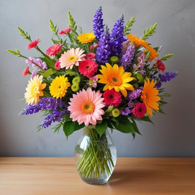 Bright bouquet with colorful flowers