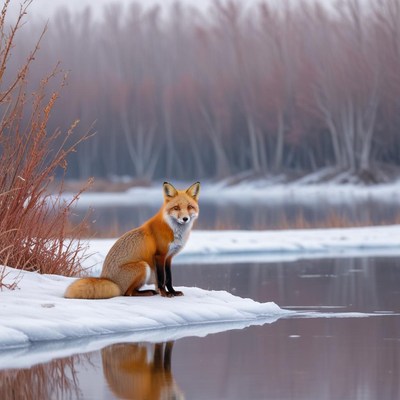 Fox by the frozen river