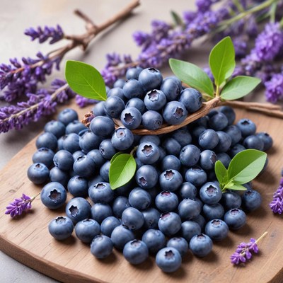 Fresh blueberries and lavender bouquet display