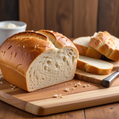 Freshly baked bread on wooden board