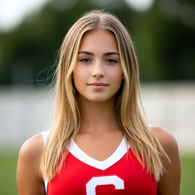 Cheerleader posing on field